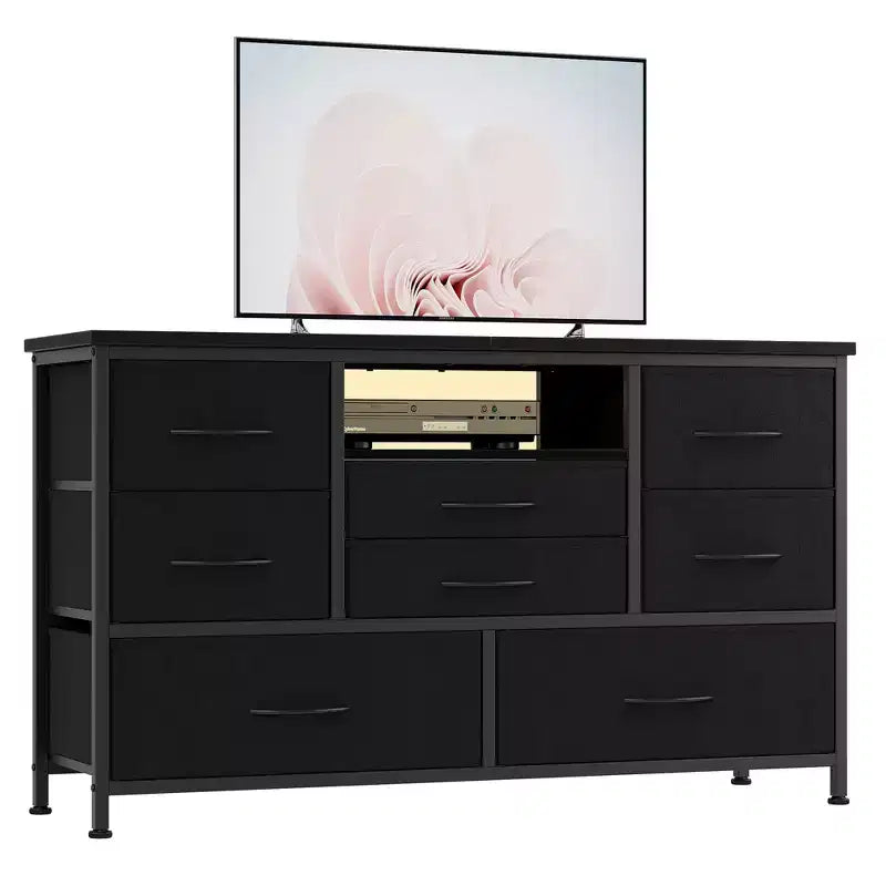 Commode à 8 tiroirs pour chambre à coucher, commode avec bacs en tissu, meuble TV pour téléviseurs jusqu'à 55 pouces, commode de rangement en tissu pour couloir