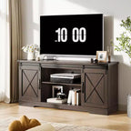 Meuble TV de style rustique pour téléviseurs jusqu'à 65 pouces, meuble de rangement avec portes coulissantes de grange, placards de rangement en bois et étagère réglable