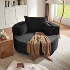 Fauteuil baril accent en chenille, Fauteuil de salon, Fauteuil rond avec base pivotante à 360 degrés et 3 coussins amovibles