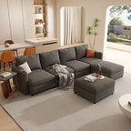 Canapé d'angle modulable 4 places en U gris 123 avec poufs de rangement