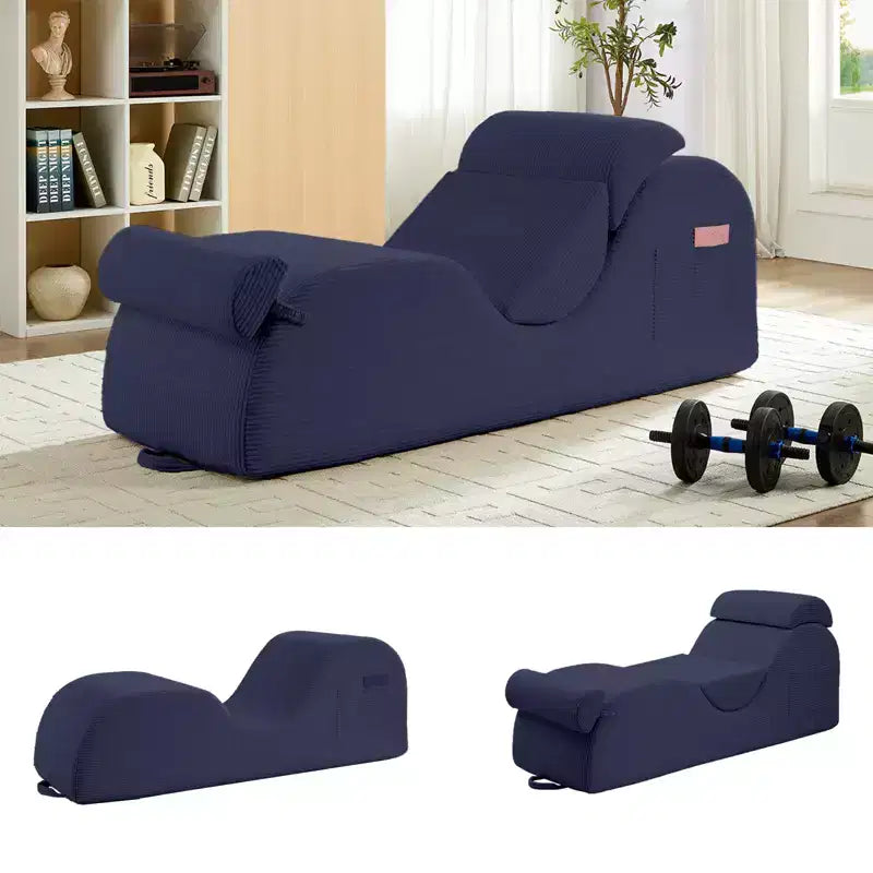 Mjkone Chaise Longue de Yoga en Velours Côtelé, Canapé de Yoga Incurvé avec Appui-Tête/Coussin Lombaire/Repose-Pieds Amovibles, Base Antidérapante