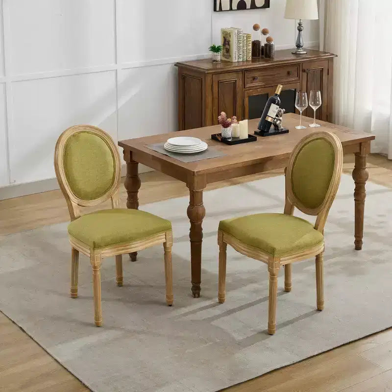 CLIHOME Lot de 2 Chaises de Salle à Manger à Dossier en Tissu de Lin avec Cadre en Bois Massif Style Français Peinture Antique