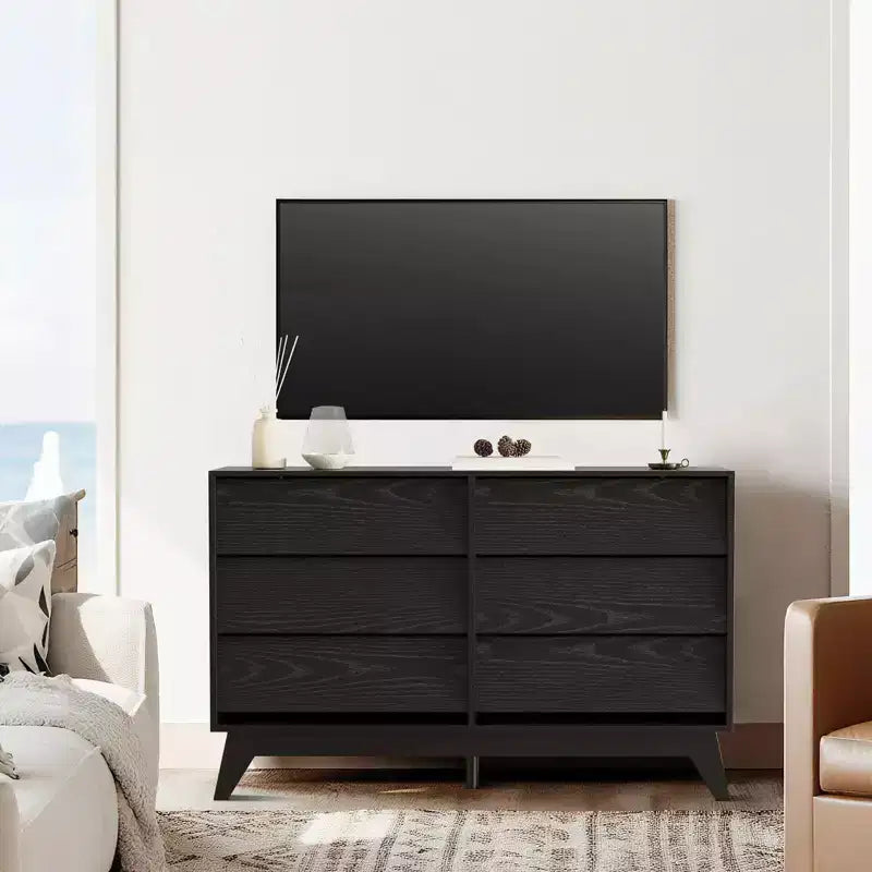 Commode à 6 tiroirs pour chambre à coucher, commode moderne de 120 cm, meuble TV en bois, armoire de rangement pour placard ou salon, noir