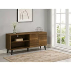 JVNOXK Meuble TV moderne de 120 cm pour salon, convient aux téléviseurs de moins de 50 pouces, avec 2 étagères de rangement et 1 placard, marron