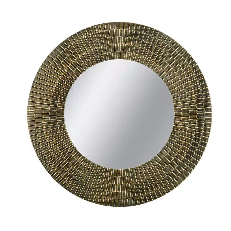 Miroir Mural Rond en Bois Or et Noir de 75 cm avec Texture Tressée