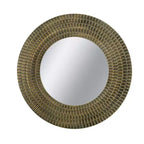 Miroir Mural Rond en Bois Or et Noir de 75 cm avec Texture Tressée