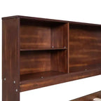 Lit capitaine/lit de repos pleine grandeur en bois avec étagères de rangement intégrées, 4 tiroirs et 2 armoires, marron antique -