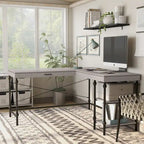 Bureau d'ordinateur d'angle en métal de 59 pouces Haley Farmhouse avec ports USB par Furniture of America