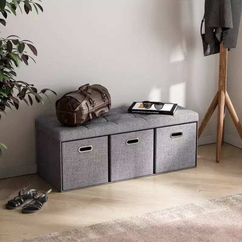 Banc de rangement pliant Ornavo Home de 101,6 cm avec tiroirs, parfait pour le salon, la chambre et l'entrée