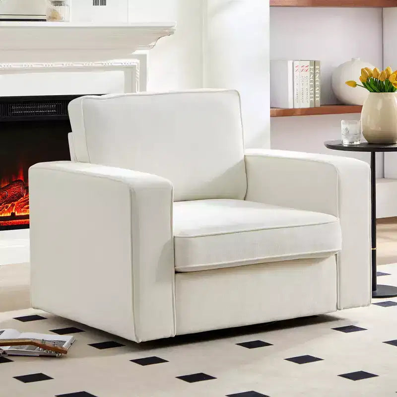 Mjkone Fauteuil pivotant moderne 360°, Fauteuil carré rembourré, Canapé simple confortable en chenille