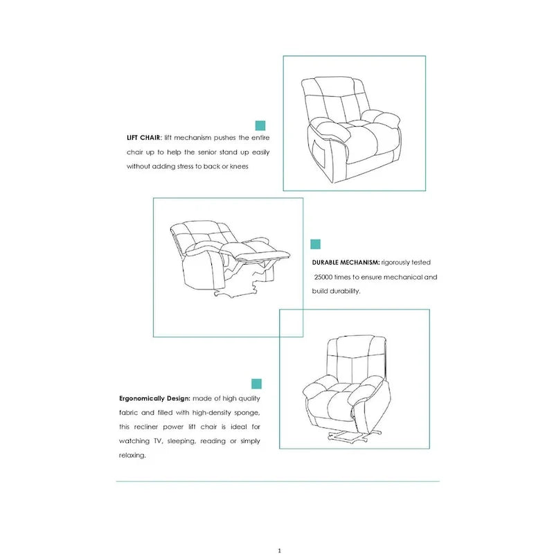 Fauteuil inclinable électrique avec fonction de levage pour personnes âgées, avec pochette latérale