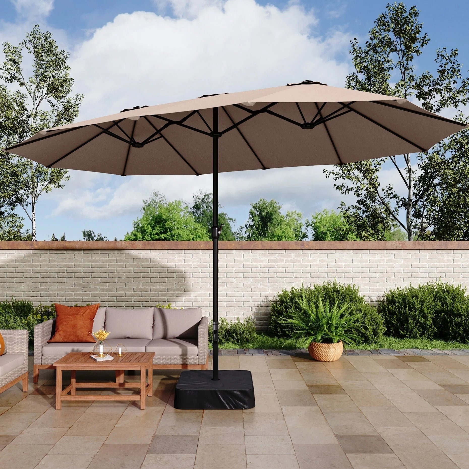 MAISON ARTS Grand Parasol Double Face de 4,5 m avec Base Incluse pour Patio