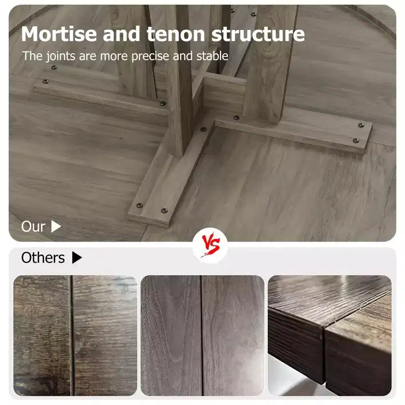 Table à manger ronde pour 4 personnes, table de cuisine en bois de 119 cm avec pieds à tenons, table circulaire, table de salle à manger, cuisine