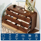 Commode à 6 tiroirs GustoWave, commode en bois avec pieds en métal et kit anti-basculement, meuble de rangement à coins arrondis pour chambre ou salon