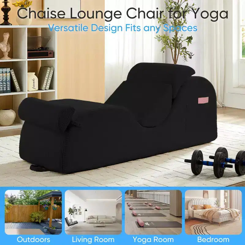 Mjkone Chaise Longue de Yoga en Velours Côtelé, Canapé de Yoga Incurvé avec Appui-Tête/Coussin Lombaire/Repose-Pieds Amovibles, Base Antidérapante