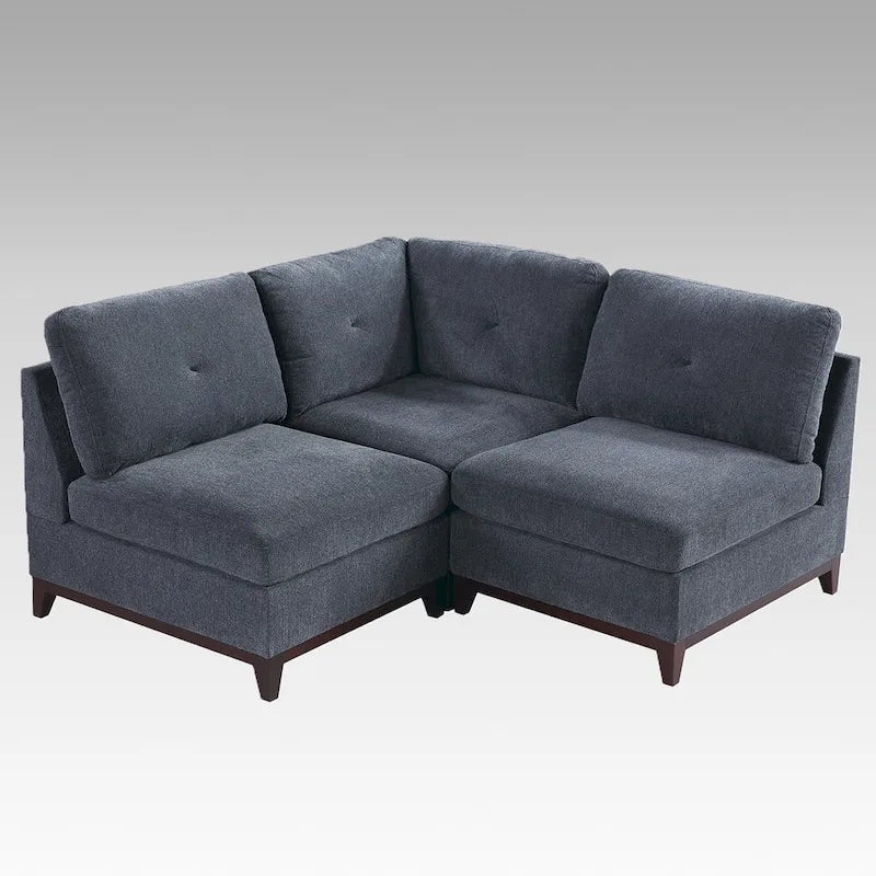 Ensemble canapé d'angle modulable et fauteuil sans accoudoirs 3 pièces en tissu chenille