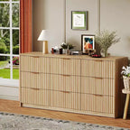 COZONY Commode cannelée à 8/9 tiroirs - Grand meuble de rangement en bois avec poignées métalliques et dispositif anti-basculement pour chambre à coucher, salon, couloir