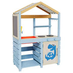 Cuisine en bois d'extérieur pour enfants, avec auvent, robinet, évier, tableau noir, crochets de suspension, cadeau pour garçons et filles de 3 ans et plus