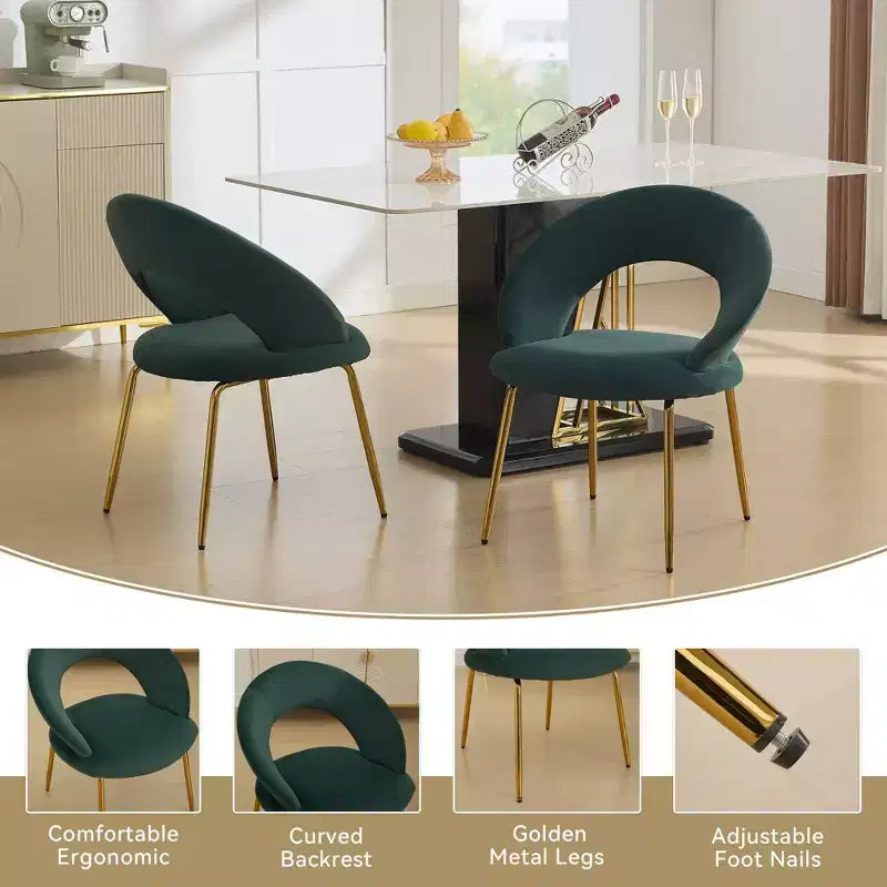 Lot de 1 chaises de salle à manger en velours avec dossier incurvé et pieds en métal doré pour la cuisine ou la salle à manger, blanc