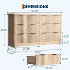 Commode 6 tiroirs cannelée, commode moderne en bois avec plateau en bois, armoire de rangement robuste pour vêtements de chambre à coucher