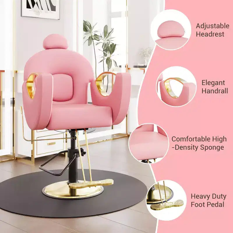 Fauteuil de barbier pivotant à 360°, Fauteuil de coiffeur avec pompe hydraulique robuste, appui-tête réglable et dossier inclinable, Fauteuil de salon inclinable