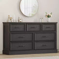 Commode de Ferme à 7 Tiroirs, 140 cm de Large, Rangement à 7 Tiroirs avec Base Robuste, Meuble TV en Bois Blanc pour Chambre, Salon, Chambre d'Enfant
