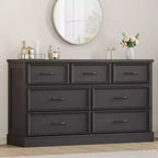 Commode de Ferme à 7 Tiroirs, 140 cm de Large, Rangement à 7 Tiroirs avec Base Robuste, Meuble TV en Bois Blanc pour Chambre, Salon, Chambre d'Enfant