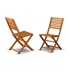 East West Furniture Ensemble Bistro de conversation d'extérieur comprenant une table basse ronde en bois et 2 chaises pliantes, Huile naturelle