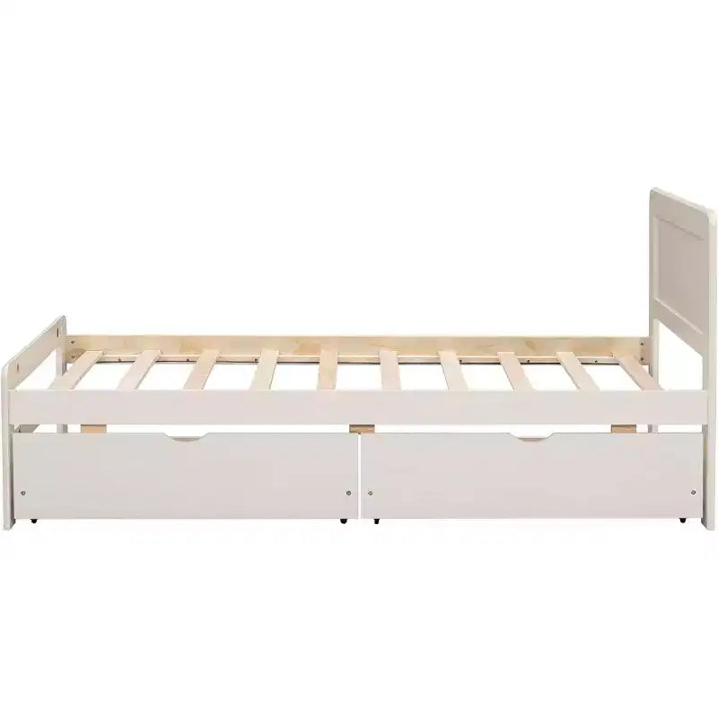 Lit plateforme double Acekool avec 2 tiroirs de rangement gigognes, tête de lit, cadre robuste, aucun sommier tapissier requis, gain de place pour chambre d'enfants ou d'amis