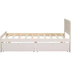 Lit plateforme double Acekool avec 2 tiroirs de rangement gigognes, tête de lit, cadre robuste, aucun sommier tapissier requis, gain de place pour chambre d'enfants ou d'amis