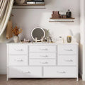 Commode de rangement moderne blanche à 9 tiroirs, dessus en bois, organisateur en tissu, grand meuble de chambre à coucher, entrée, console TV de 45 pouces