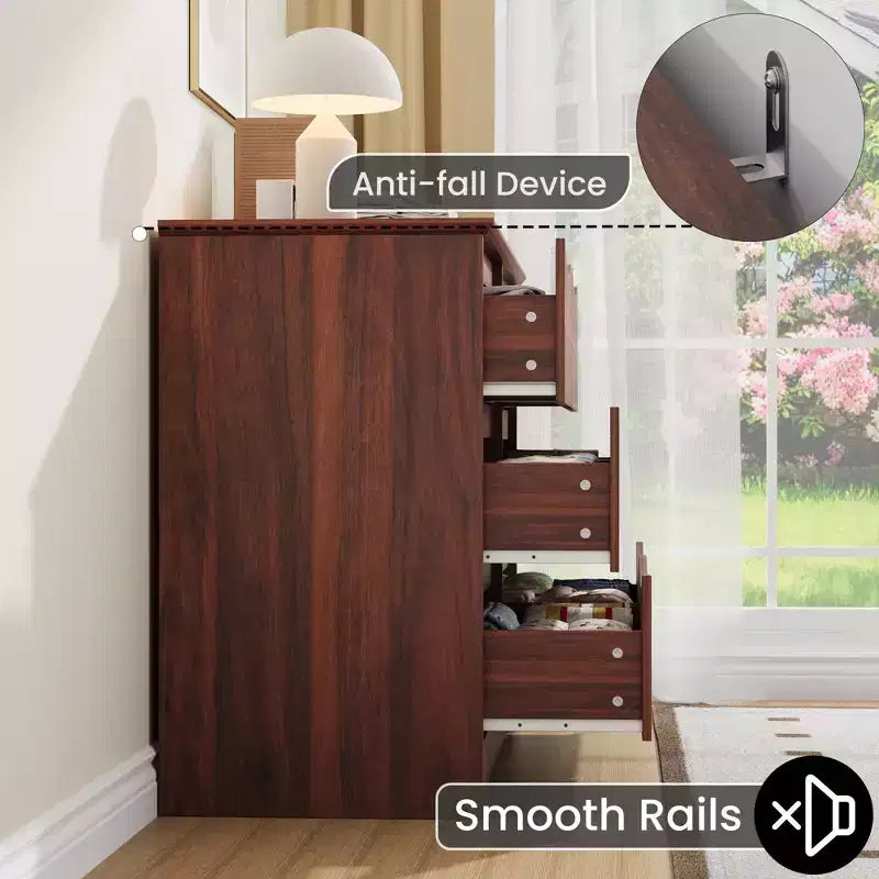 Commode haute et moderne à 6 tiroirs en bois avec plateau large - Chiffonnier à grande capacité pour Chambre, Salon, Couloir et Rangement de Chambre d'Enfant