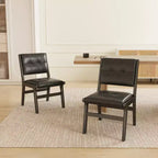 Chaises de salle à manger en bois rembourrées en similicuir capitonné (Lot de 2)