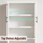 Grand garde-manger de cuisine en bois, armoire de rangement alimentaire autonome de style ferme avec 4 portes magnétiques, étagères réglables, grand rangement