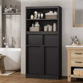 Meuble de Rangement Salle de Bain Haut de 129 cm, Meuble Bas Autonome avec 2 Tiroirs, Meuble de Rangement pour Salon Cuisine Salle de Bain