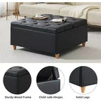 Table basse coffre de rangement Acekool, plateau relevable, capitonné, 90x90x51 cm