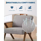 Fauteuil d'appoint moderne en lin, fauteuil de lecture rembourré avec dossier, fauteuil simple, fauteuil d'appoint avec pieds en bois pour salon ou chambre à coucher