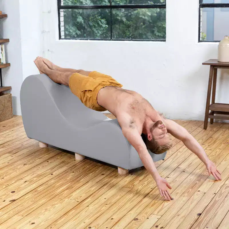 Fauteuil inclinable Avana pour l'étirement et la relaxation, pieds en bois d'hévéa, similicuir - Gris sous-marin