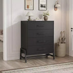 Commode en bois à 4 tiroirs - Meuble de rangement moderne avec poignées métalliques pour chambre, salon, couloir ou entrée