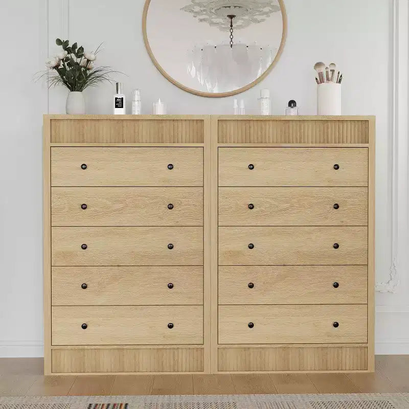 Coolmee Commode Haute 5 Tiroirs pour Chambre, Commode Cannelée de 80 cm de Large, Armoire de Rangement en Bois Moderne pour Chambre d'Enfant, Couloir, Salon