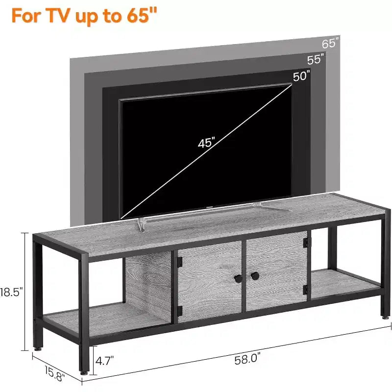 Meuble TV marron rustique de 65 pouces, meuble de style rustique avec rangement pour téléviseurs jusqu'à 75 pouces, idéal pour le salon