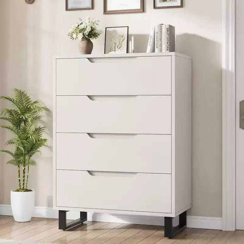Commode à 4 tiroirs DobleePy 30 Blanc, Armoire de Rangement Haute Autonome, Commode Verticale pour Chambre, Placard, Entrée