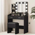 Coiffeuse de Maquillage avec Lumières, Bureau de Maquillage avec Miroir et Lumières, Grand Tiroir et Armoire de Rangement à Deux Étages, 3 Modes d'Éclairage