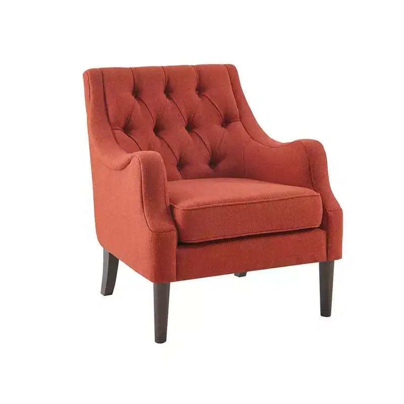 Okak Fauteuil d'appoint contemporain avec boutons capitonnés, coussin rembourré et pieds en bois, pour salon, chambre ou coin lecture