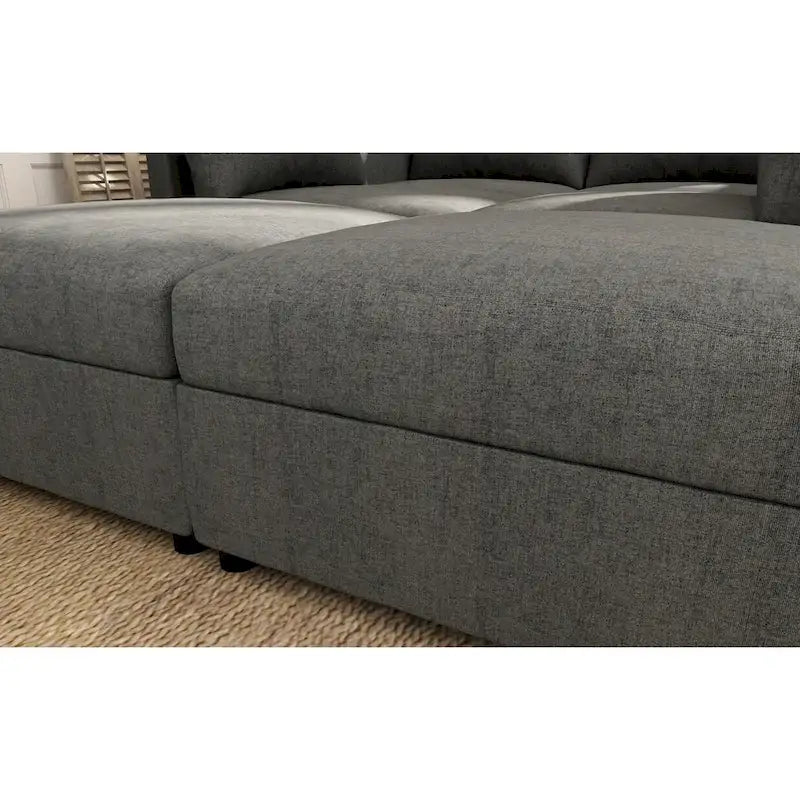 Canapé d'angle modulable 4 places en U gris 123 avec poufs de rangement
