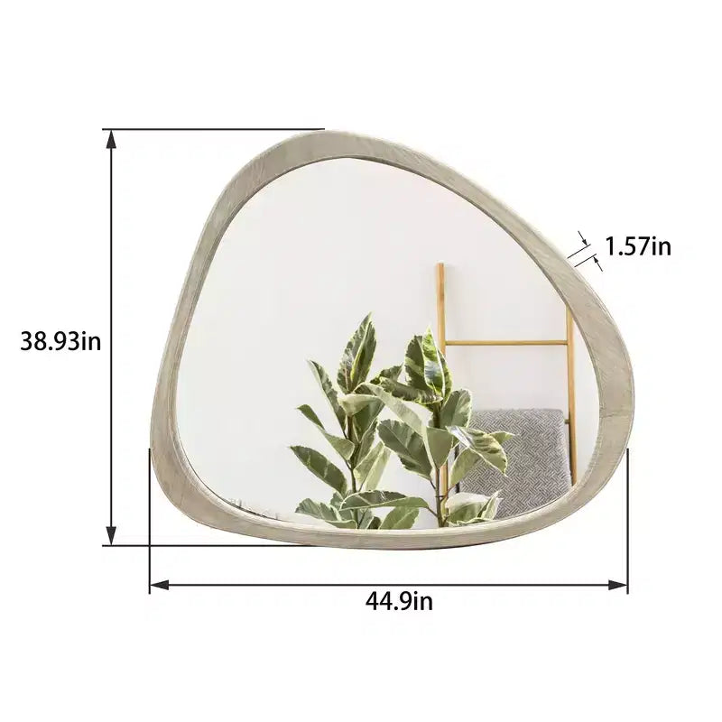 Miroir Asymétrique en Bois Massif 45 Pouces, Miroir Mural avec Cadre en Bois, Grand Miroir de Chambre/Coiffeuse