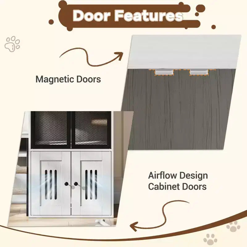 Meuble de litière pour chat GustomWave, armoire double cachée 2 en 1 avec bac à litière fermé et échelle, meuble pour chat en bois