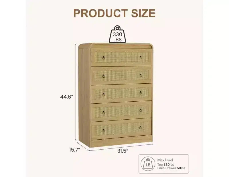Commode haute en rotin de 79 cm, commode à 5 tiroirs pour chambre à coucher, commodes et chiffonniers, commode moderne pour chambre à coucher, salon, couloir