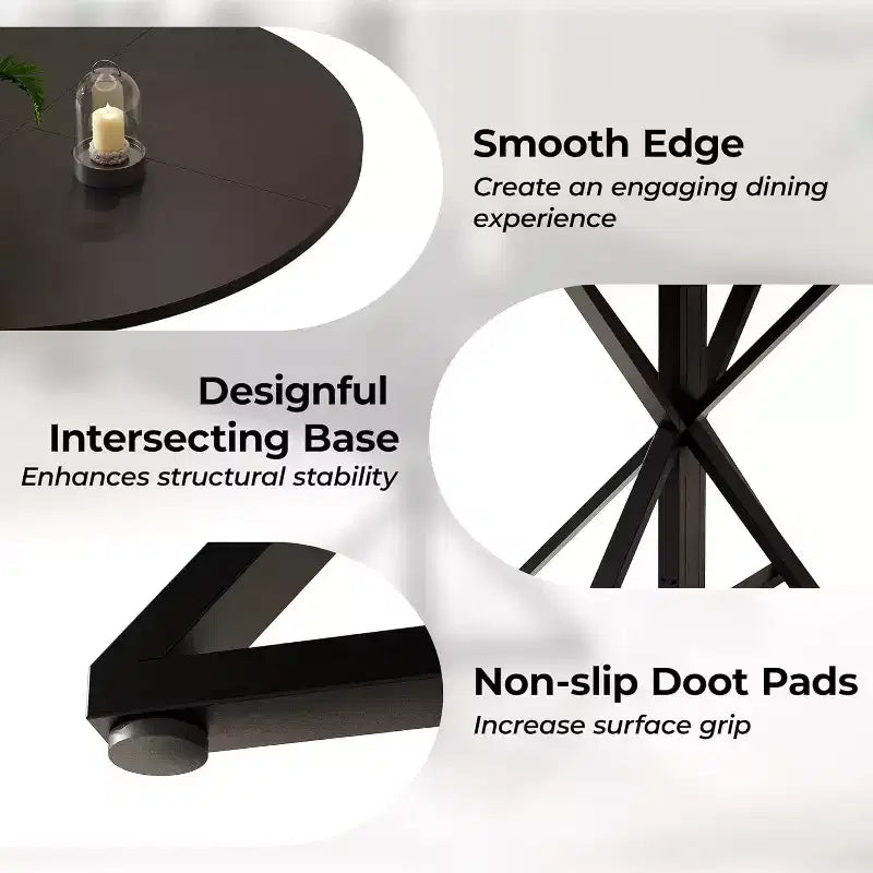 Table de salle à manger ronde de 120 cm pour 4 personnes, tables de cuisine en bois avec pied en métal et plateau en 4 parties, peu encombrante, table de dîner circulaire pour la maison