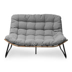 Causeuse double Papasan avec coussin, rotin PE tout temps et cadre en métal pour l'intérieur et l'extérieur